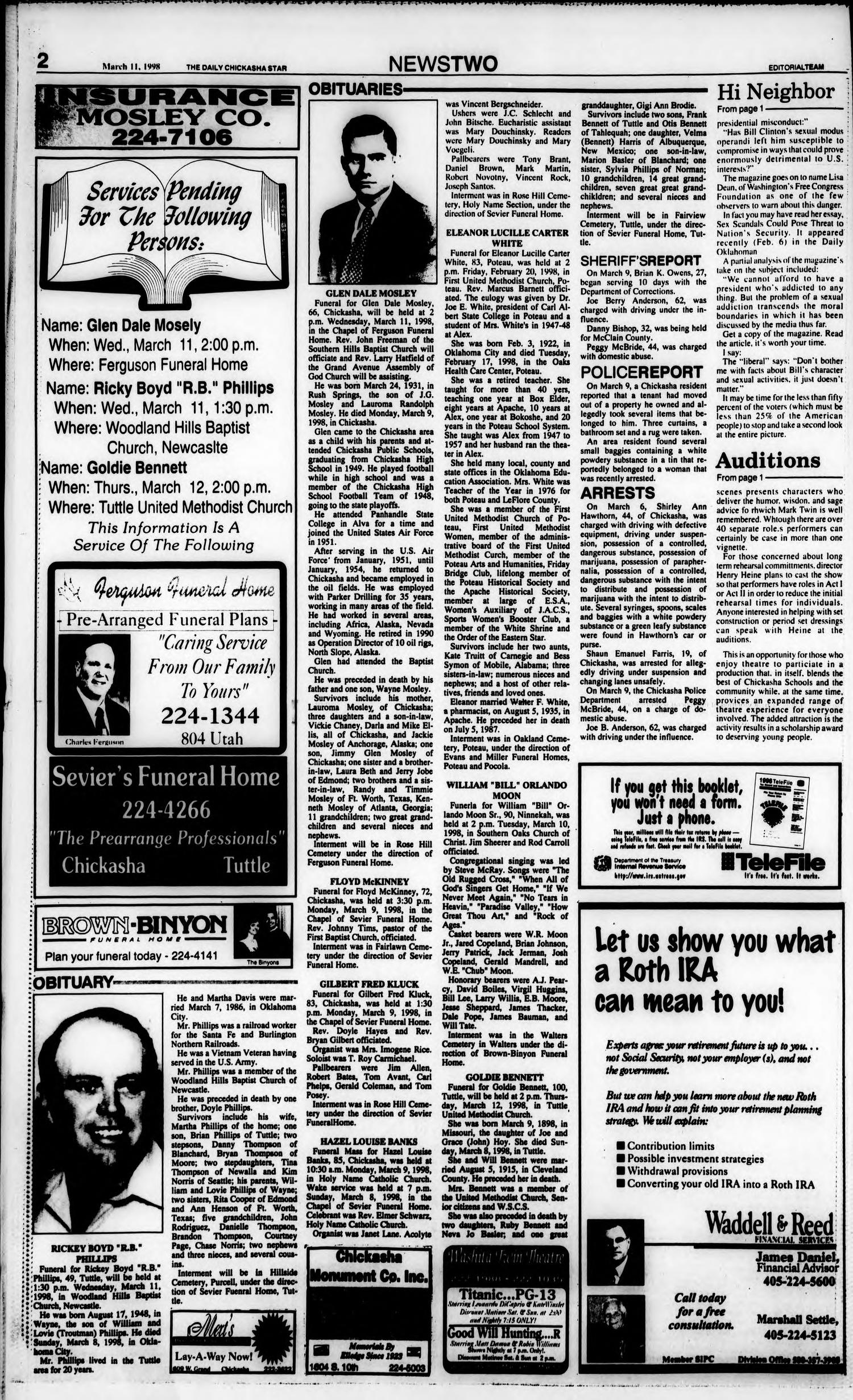 The Daily Chickasha Star (Chickasha, Okla.), Vol. 97, No. 34, Ed. 1 Wednesday, March 11, 1998
                                                
                                                    [Sequence #]: 2 of 40
                                                