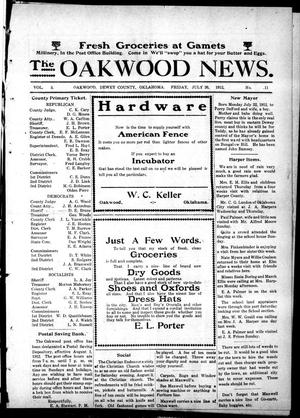 Primary view of object titled 'The Oakwood News. (Oakwood, Okla.), Vol. 5, No. 11, Ed. 1 Friday, July 26, 1912'.