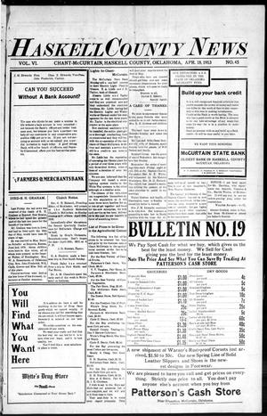 Haskell County News (Chant-McCurtain, Okla.), Vol. 6, No. 45, Ed. 1 Friday, April 18, 1913