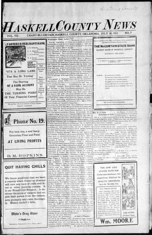 Haskell County News (Chant-McCurtain, Okla.), Vol. 7, No. 7, Ed. 1 Thursday, July 31, 1913