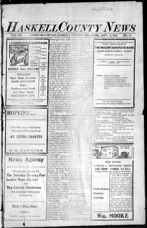 Haskell County News (Chant-McCurtain, Okla.), Vol. 7, No. 13, Ed. 1 Thursday, September 11, 1913