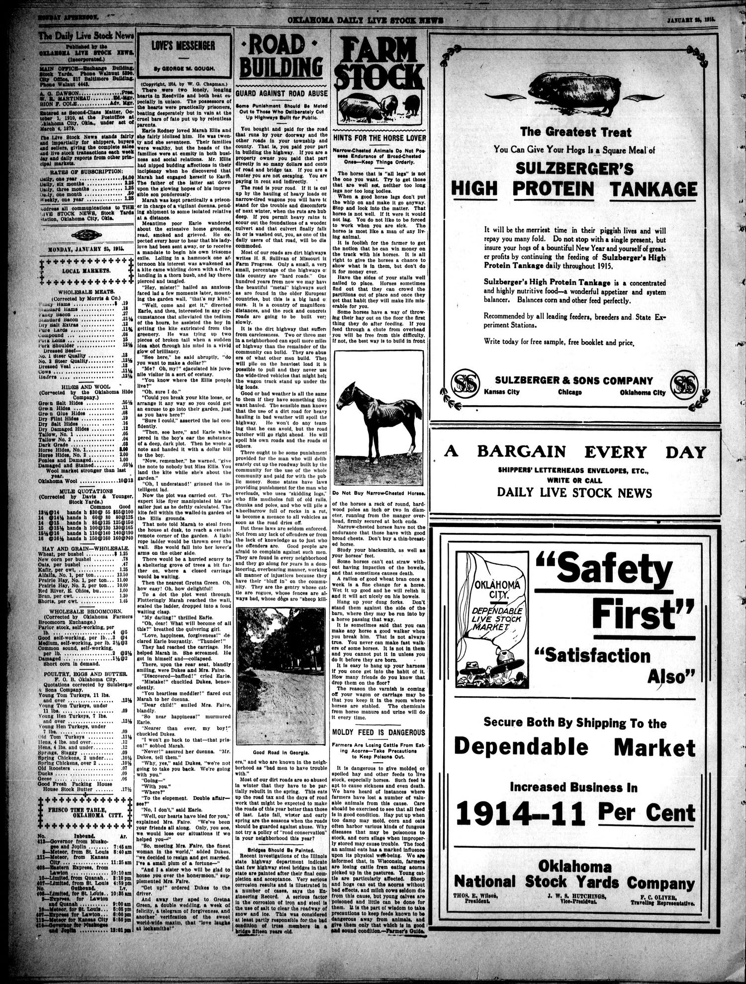 Oklahoma Daily Live Stock News. (Oklahoma City, Okla.), Vol. 5, No. 244, Ed. 1 Monday, January 25, 1915
                                                
                                                    [Sequence #]: 2 of 4
                                                