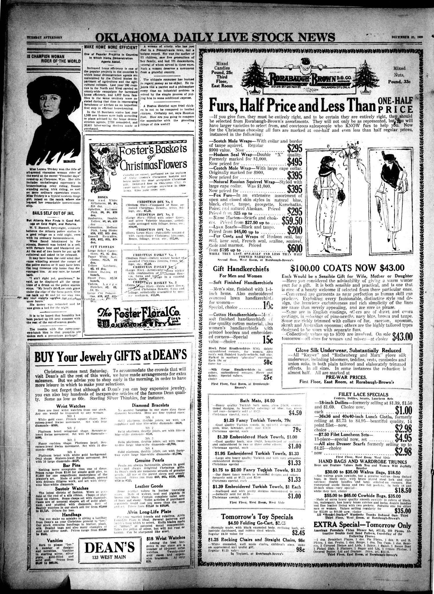 Oklahoma Daily Live Stock News (Oklahoma City, Okla.), Vol. 11, No. 108, Ed. 1 Tuesday, December 21, 1920
                                                
                                                    [Sequence #]: 4 of 4
                                                