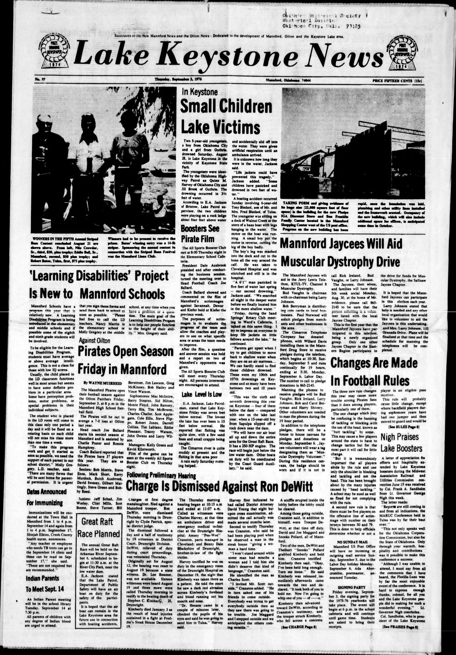 Lake Keystone News (Mannford, Okla.), Vol. [17], No. 37, Ed. 1 Thursday, September 2, 1976
                                                
                                                    [Sequence #]: 1 of 8
                                                
