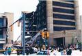 Primary view of [People and Ladder Truck at Front of Murrah Building]