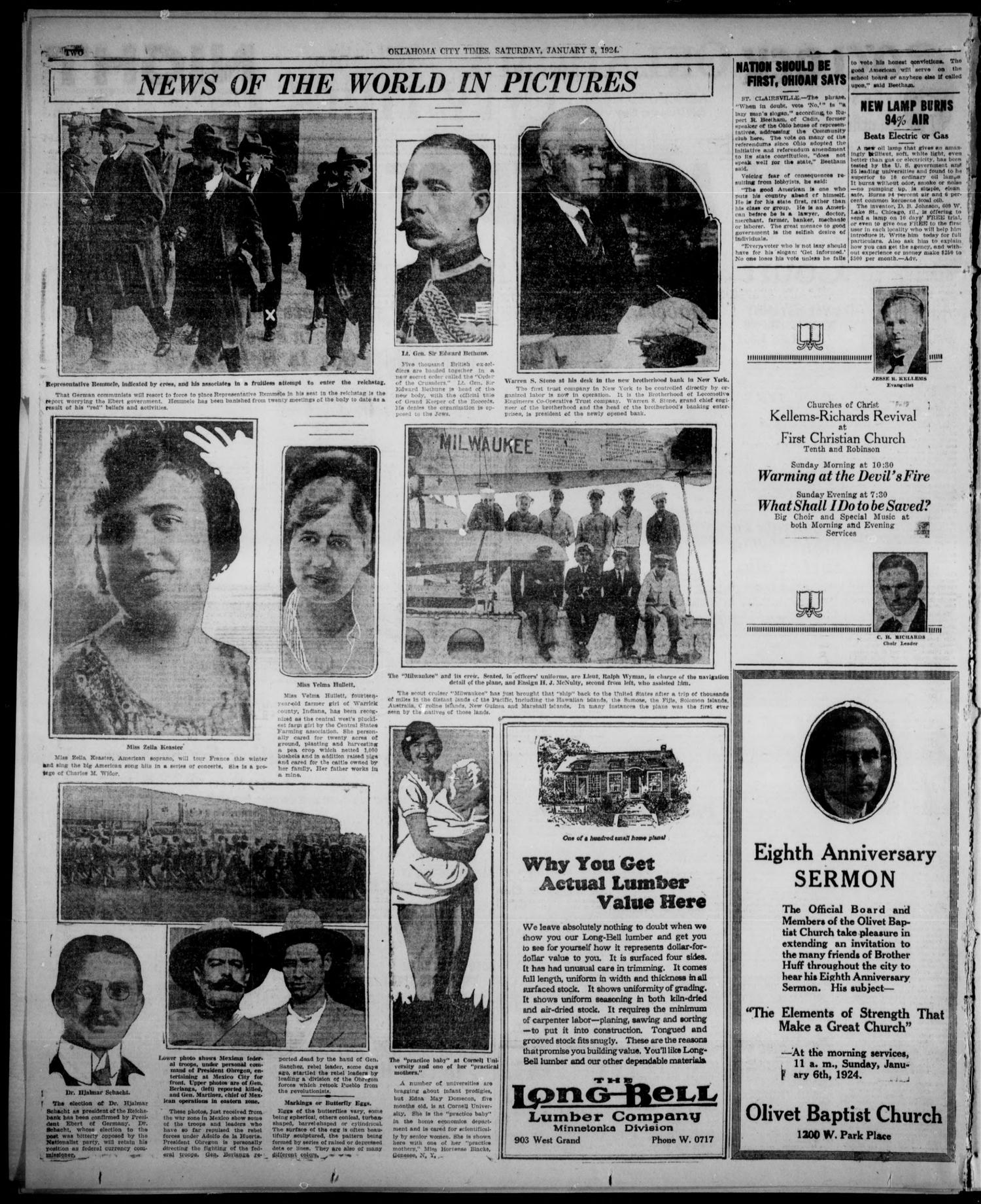 Oklahoma City Times (Oklahoma City, Okla.), Vol. 34, No. 215, Ed. 2 Saturday, January 5, 1924
                                                
                                                    [Sequence #]: 2 of 12
                                                