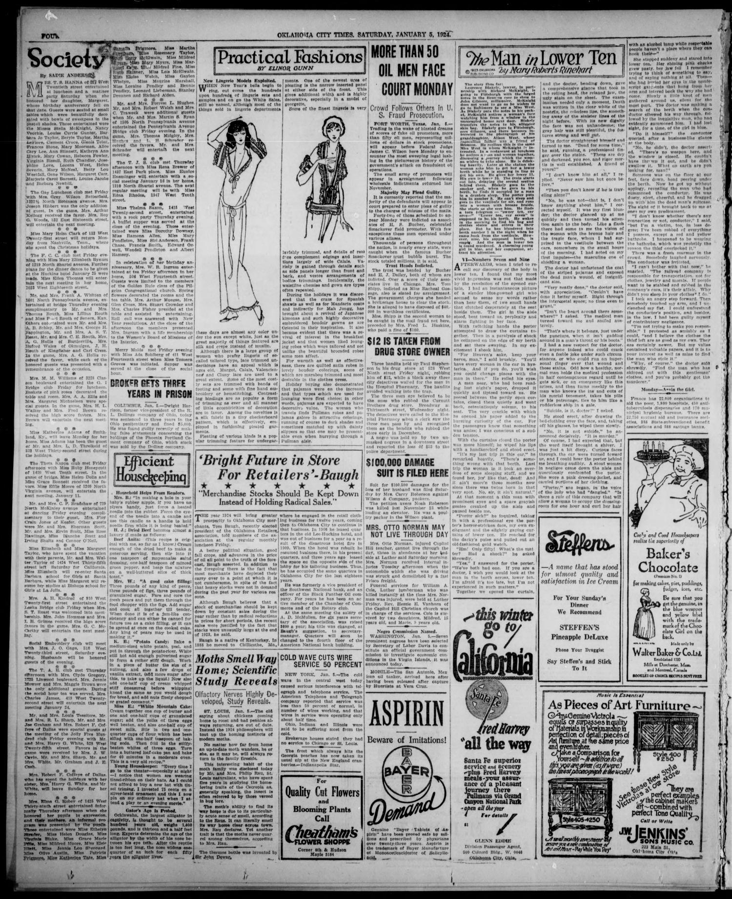 Oklahoma City Times (Oklahoma City, Okla.), Vol. 34, No. 215, Ed. 2 Saturday, January 5, 1924
                                                
                                                    [Sequence #]: 4 of 12
                                                