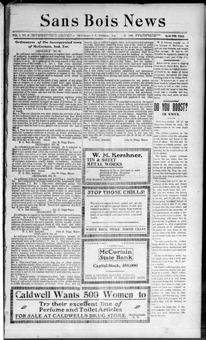 Primary view of object titled 'Sans Bois News (McCurtain, Indian Terr.), Vol. 1, No. 45, Ed. 1 Thursday, August 10, 1905'.