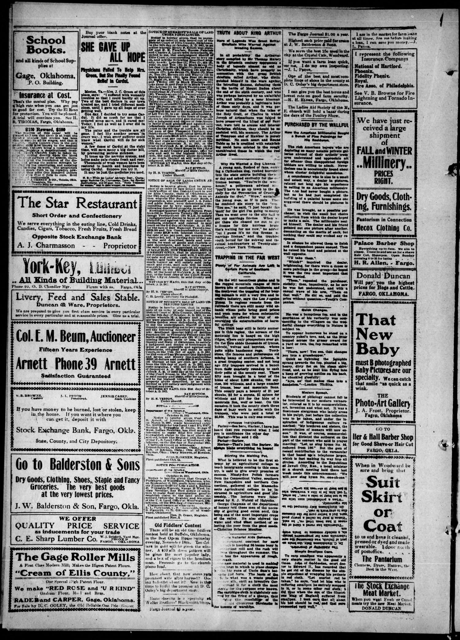 The Fargo Journal. (Fargo, Okla.), Vol. 9, No. 20, Ed. 1 Friday, November 3, 1911
                                                
                                                    [Sequence #]: 4 of 4
                                                