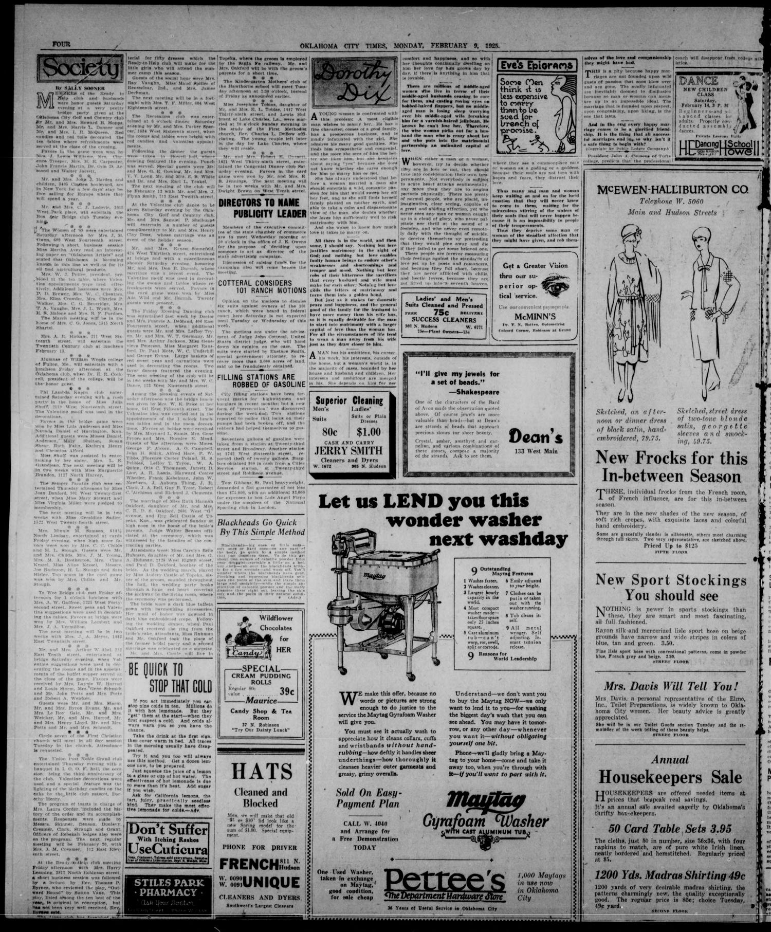 Oklahoma City Times (Oklahoma City, Okla.), Vol. 35, No. 236, Ed. 5 Monday, February 9, 1925
                                                
                                                    [Sequence #]: 4 of 14
                                                