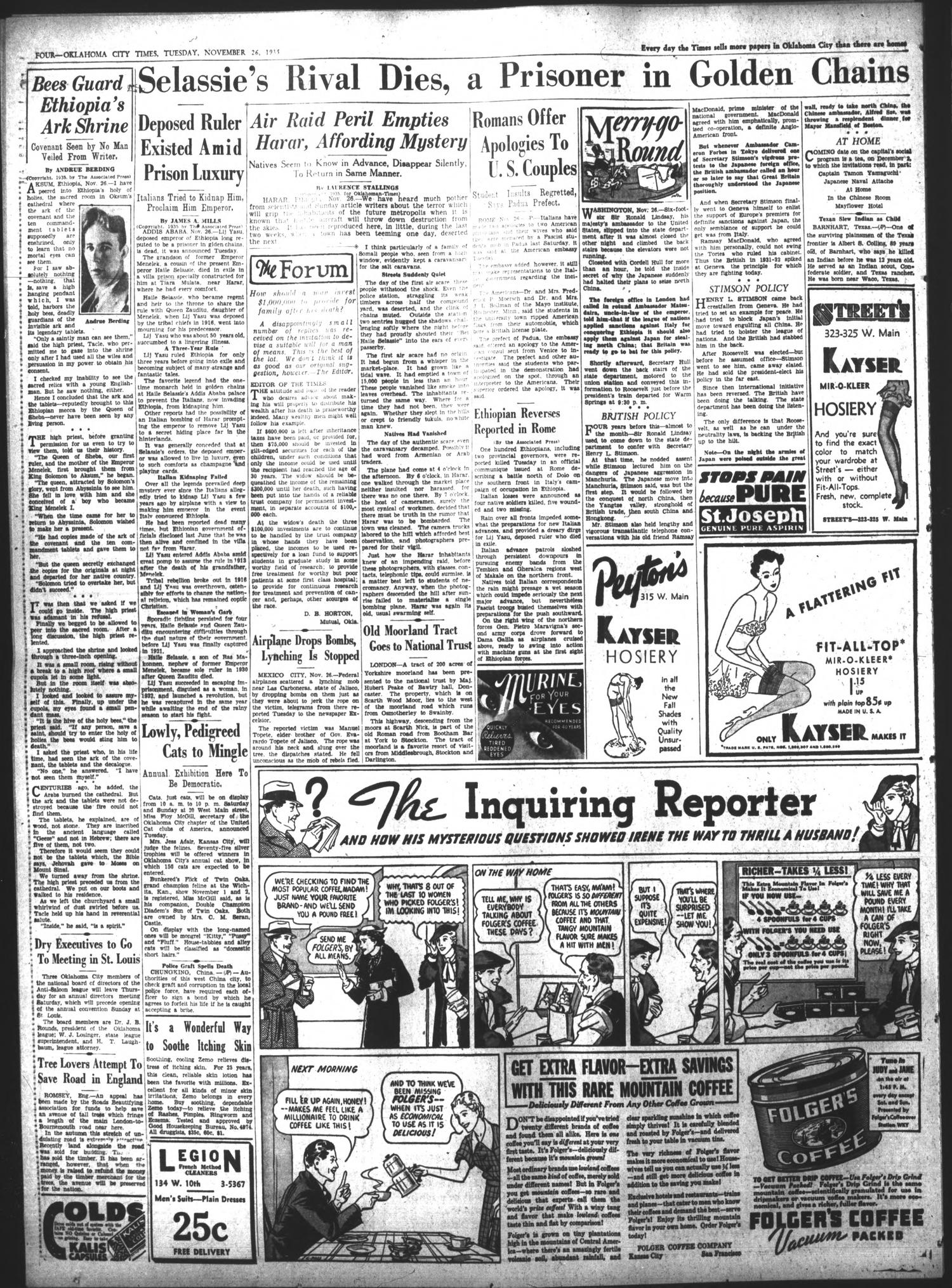 Oklahoma City Times (Oklahoma City, Okla.), Vol. 46, No. 166, Ed. 1 Tuesday, November 26, 1935
                                                
                                                    [Sequence #]: 4 of 18
                                                