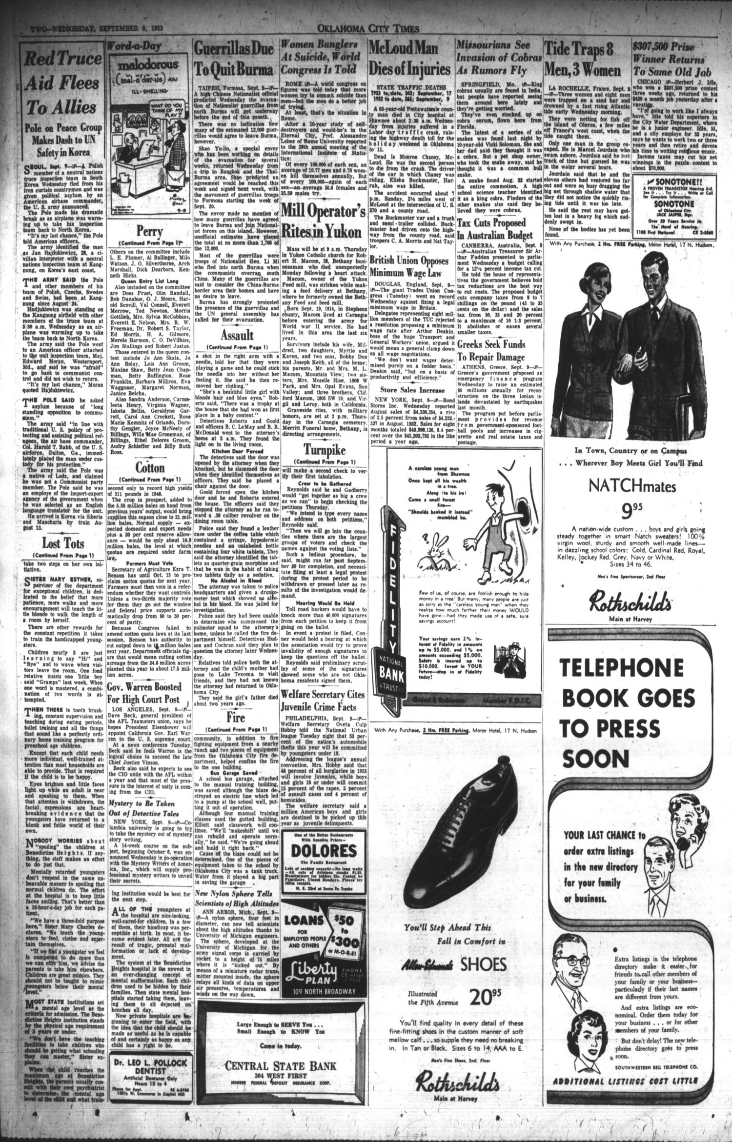 Oklahoma City Times (Oklahoma City, Okla.), Vol. 64, No. 184, Ed. 3 Wednesday, September 9, 1953
                                                
                                                    [Sequence #]: 2 of 13
                                                