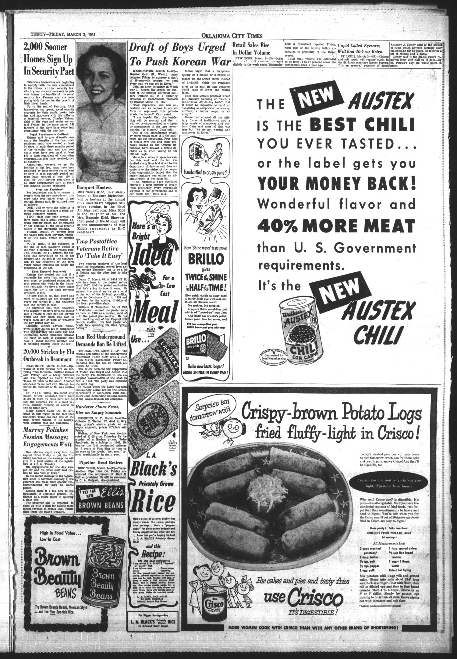 Oklahoma City Times (Oklahoma City, Okla.), Vol. 62, No. 21, Ed. 3 Friday, March 2, 1951
                                                
                                                    [Sequence #]: 2 of 11
                                                