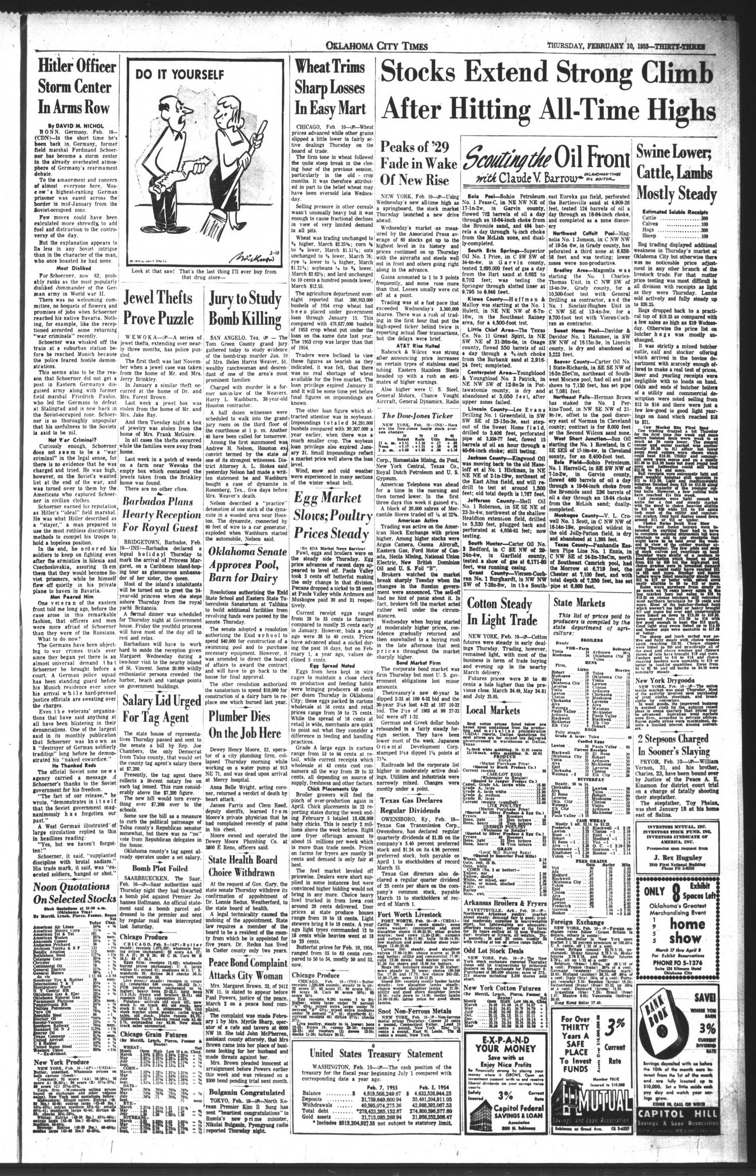 Oklahoma City Times (Oklahoma City, Okla.), Vol. 66, No. 3, Ed. 1 Thursday, February 10, 1955
                                                
                                                    [Sequence #]: 33 of 34
                                                