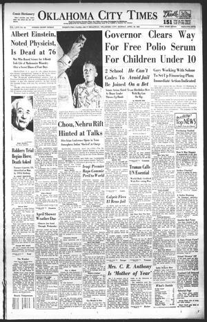Primary view of object titled 'Oklahoma City Times (Oklahoma City, Okla.), Vol. 66, No. 60, Ed. 1 Monday, April 18, 1955'.