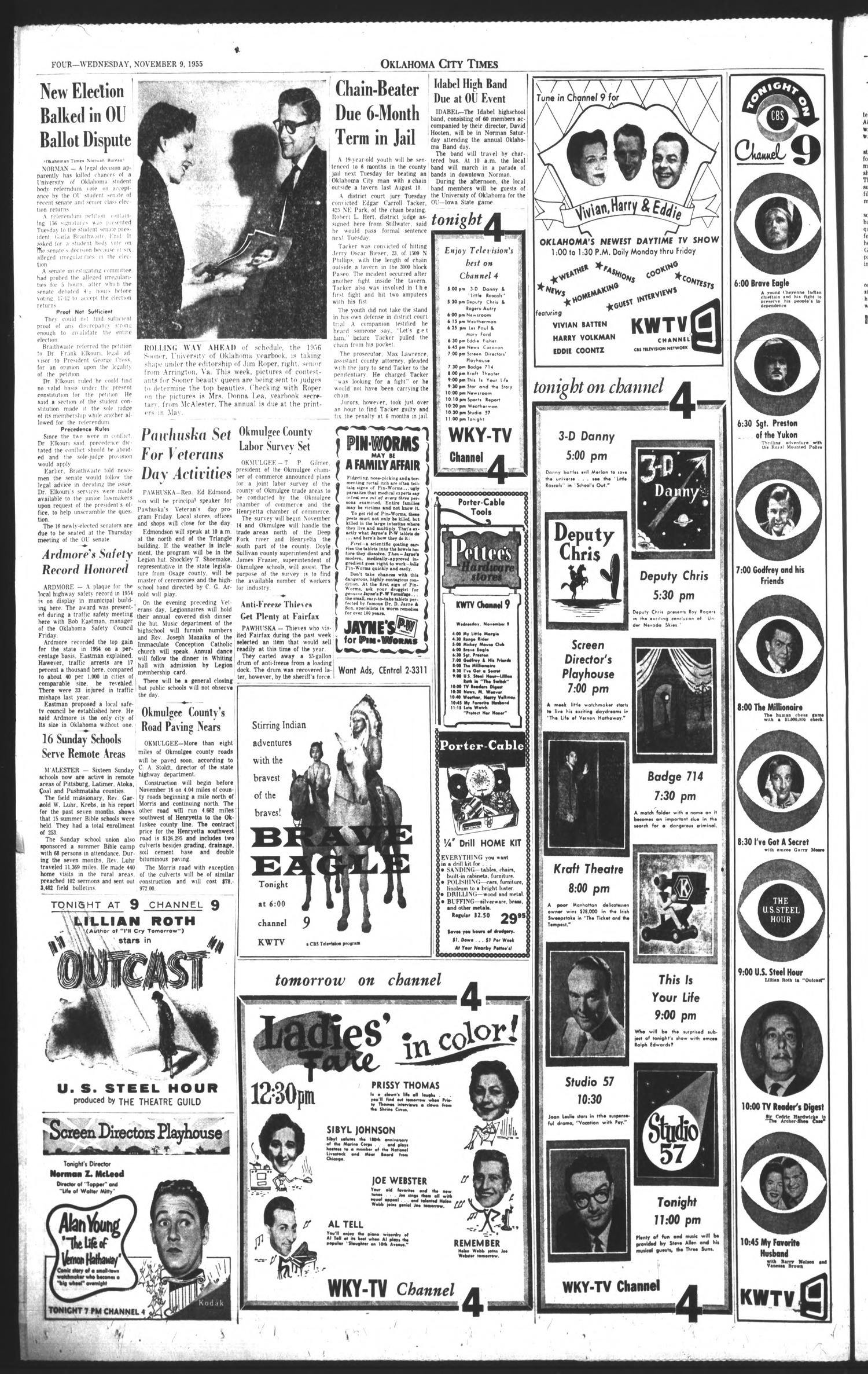 Oklahoma City Times (Oklahoma City, Okla.), Vol. 66, No. 235, Ed. 1 Wednesday, November 9, 1955
                                                
                                                    [Sequence #]: 4 of 30
                                                