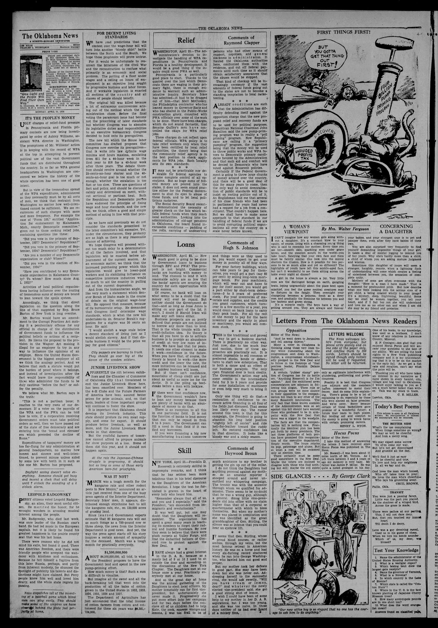 The Oklahoma News (Oklahoma City, Okla.), Vol. 32, No. 201, Ed. 1 Monday, April 25, 1938
                                                
                                                    [Sequence #]: 4 of 12
                                                
