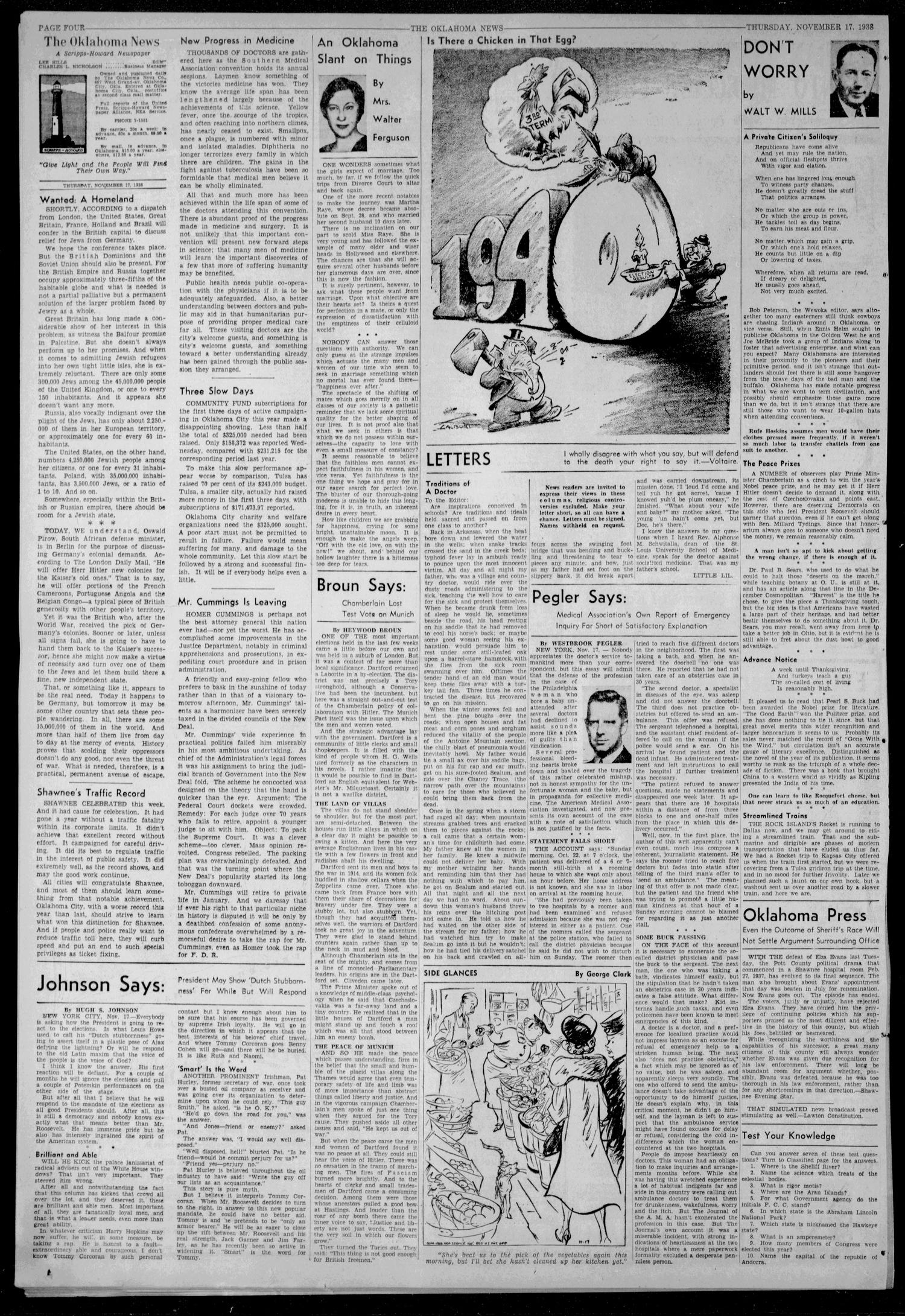 The Oklahoma News (Oklahoma City, Okla.), Vol. 33, No. 43, Ed. 1 Thursday, November 17, 1938
                                                
                                                    [Sequence #]: 4 of 16
                                                