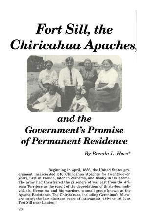 Fort Sill, the Chiricahua Apaches, and the Government's Promise of Permanent Residence