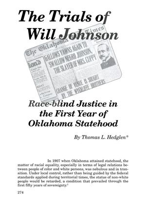 The Trials of Will Johnson: Race-blind Justice in the First Year of Oklahoma Statehood
