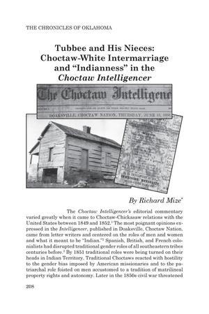 Primary view of object titled 'Tubbee and His Nieces: Choctaw-White Intermarriage and "Indianness" in the Choctaw Intelligencer'.