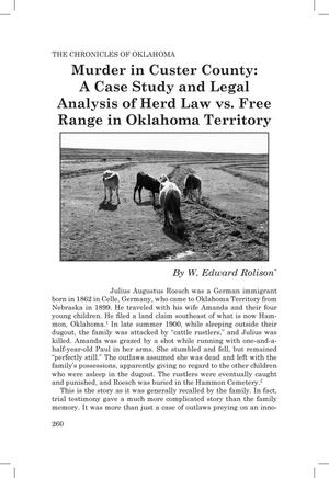 Murder in Custer County: A Case Study and Legal Analysis of Herd Law versus Free Range in Oklahoma Territory