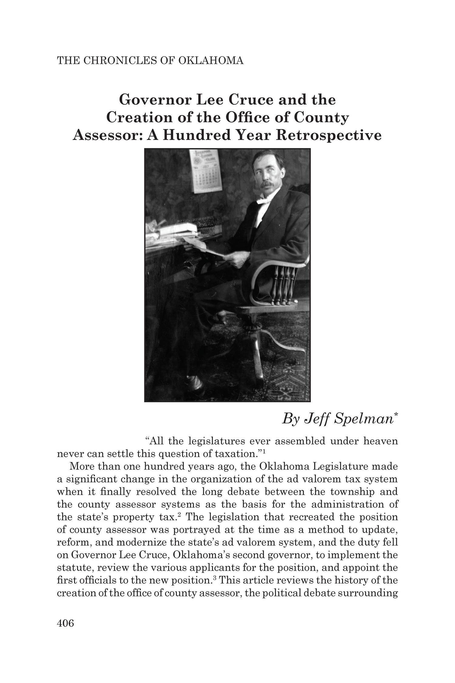 Governor Lee Cruce and the Creation of the Office of County Assessor: A  Hundred Year Retrospective - The Gateway to Oklahoma History