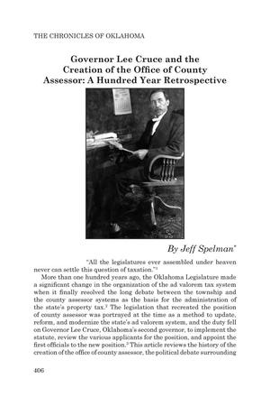 Governor Lee Cruce and the Creation of the Office of County Assessor: A Hundred Year Retrospective