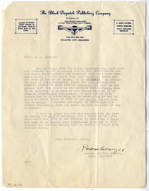 Letter to F.D. Moon from Roscoe Dunjee regarding the E.W. Marland campaign