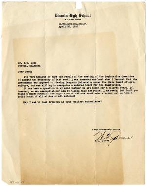 Letter to F.D. Moon from W.C. Jones regarding the readiness for a Colored board for Langston University