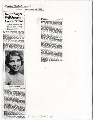 Newspaper clipping on singer Marion Anderson