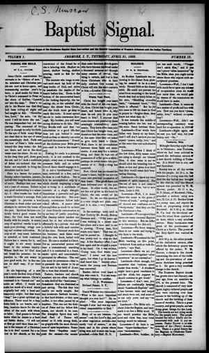 Baptist Signal. (Ardmore, Indian Terr.), Vol. 1, No. 19, Ed. 1 Thursday, April 21, 1898