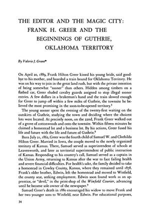 The Editor and the Magic City: Frank H. Greer and the Beginnings of Guthrie, Oklahoma Territory
