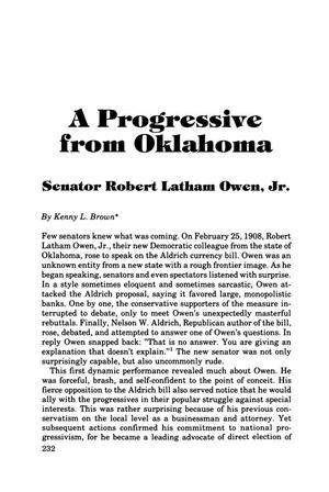 Primary view of object titled 'A Progressive from Oklahoma: Senator Robert Latham Owen, Jr.'.
