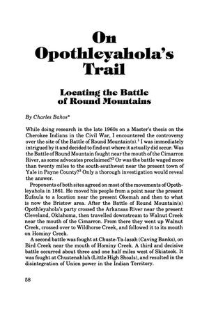 On Opothleyahola's Trail: Locating the Battle of Round Mountains