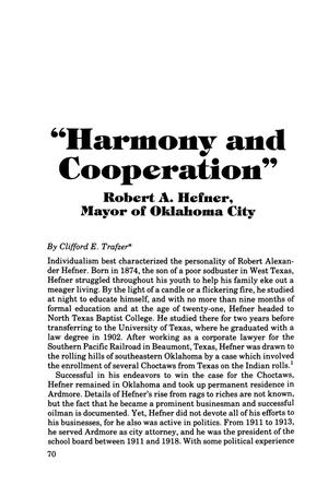 "Harmony and Cooperation": Robert A. Hefner, Mayor of Oklahoma City