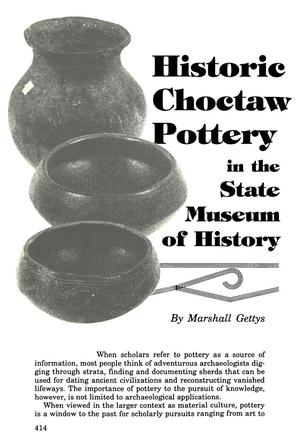 Historic Choctaw Pottery in the State Museum of History