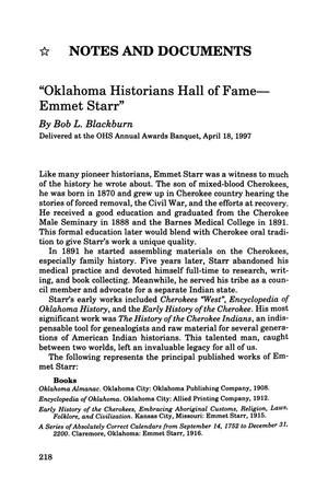 Notes and Documents, Chronicles of Oklahoma, Volume 75, Number 2, Summer 1997