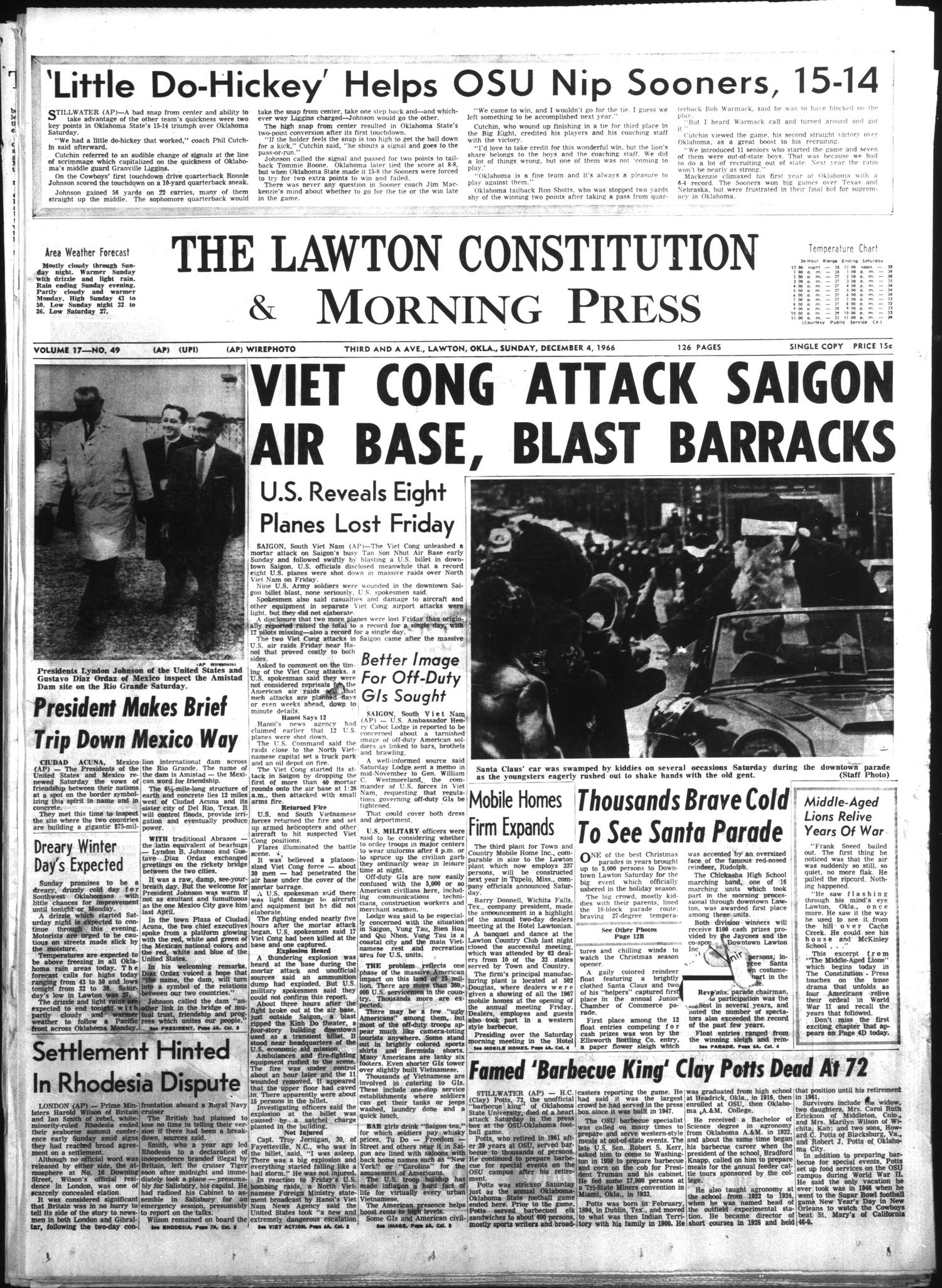 The Lawton Constitution & Morning Press (Lawton, Okla.), Vol. 17, No. 49, Ed. 1 Sunday, December 4, 1966
                                                
                                                    [Sequence #]: 1 of 38
                                                