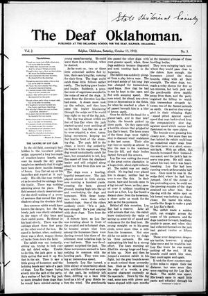 The Deaf Oklahoman. (Sulphur, Okla.), Vol. 2, No. 3, Ed. 1 Saturday, October 15, 1910