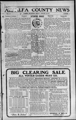 Primary view of object titled 'Alfalfa County News (Carmen, Okla.), Vol. 12, No. 4, Ed. 1 Friday, January 28, 1910'.