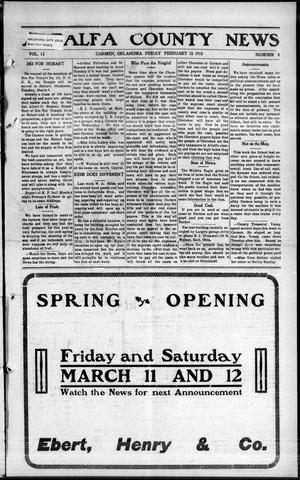 Alfalfa County News (Carmen, Okla.), Vol. 12, No. 8, Ed. 1 Friday, February 18, 1910