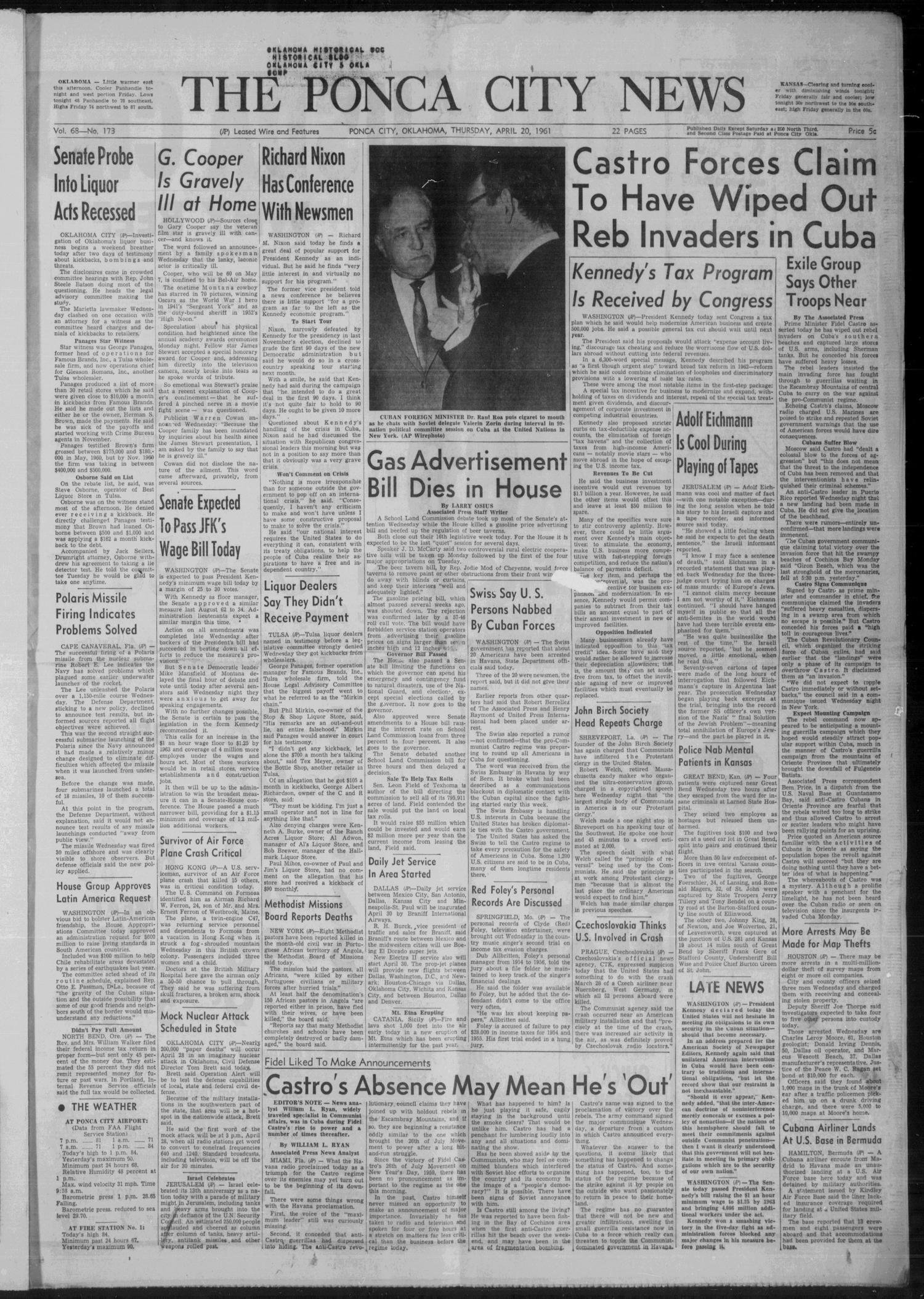The Ponca City News (Ponca, Okla.), Vol. 68, No. 173, Ed. 1 Thursday, April 20, 1961
                                                
                                                    [Sequence #]: 1 of 22
                                                