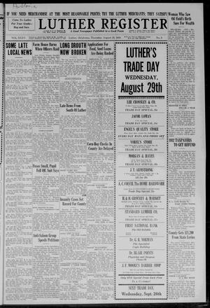 Primary view of Luther Register (Luther, Okla.), Vol. 35, No. 8, Ed. 1 Thursday, August 23, 1934