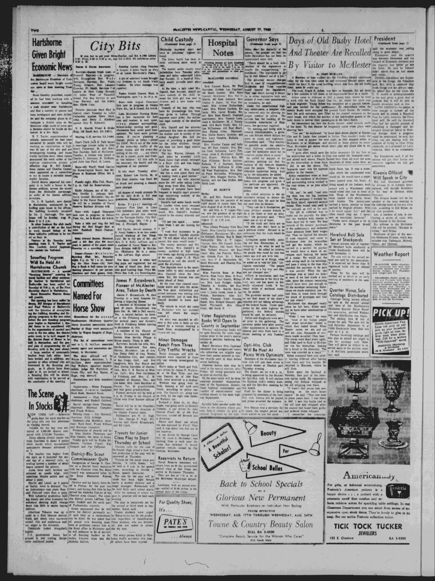 The McAlester News-Capital (McAlester, Okla.), Vol. 64, Ed. 1 Wednesday, August 17, 1960
                                                
                                                    [Sequence #]: 2 of 12
                                                