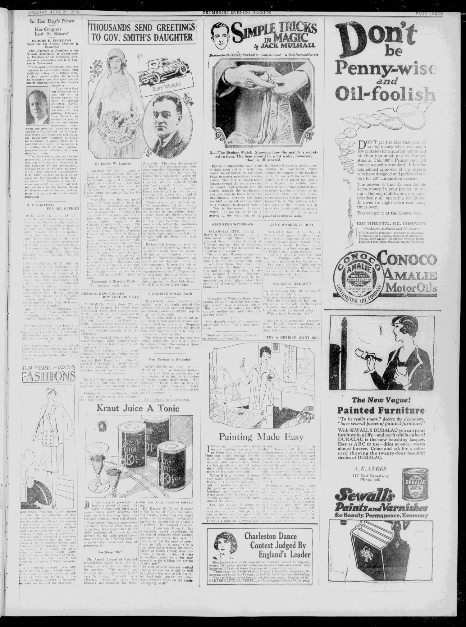 The Evening Derrick (Drumright, Okla.), Vol. 15, No. 24, Ed. 1 Thursday, June 21, 1928
                                                
                                                    [Sequence #]: 3 of 6
                                                