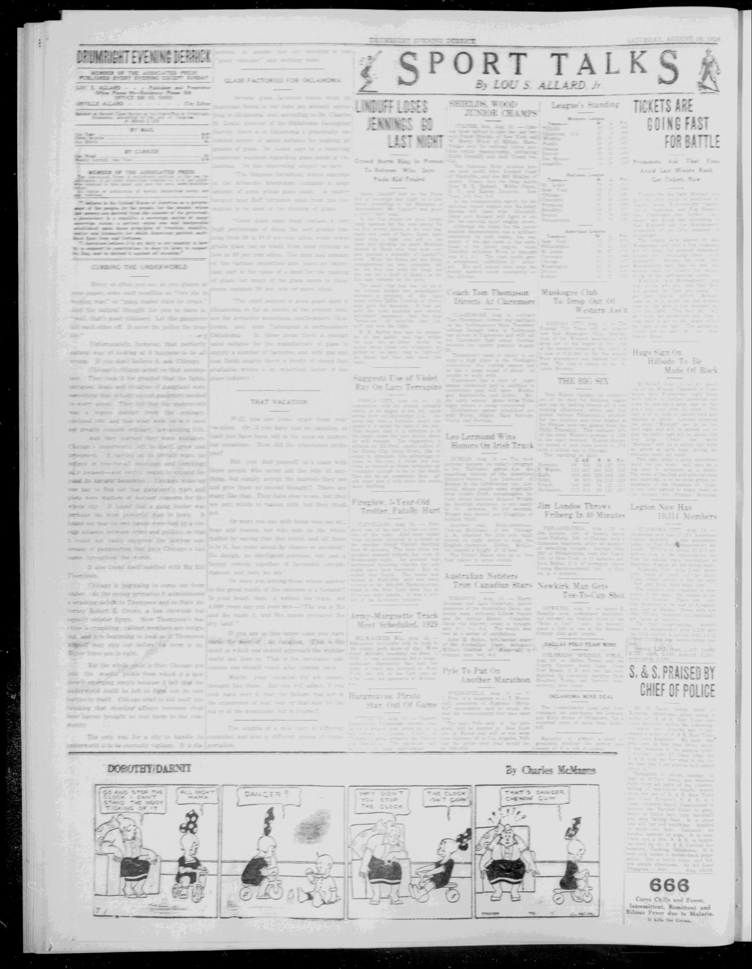 The Evening Derrick (Drumright, Okla.), Vol. 15, No. 73, Ed. 1 Saturday, August 18, 1928
                                                
                                                    [Sequence #]: 2 of 6
                                                