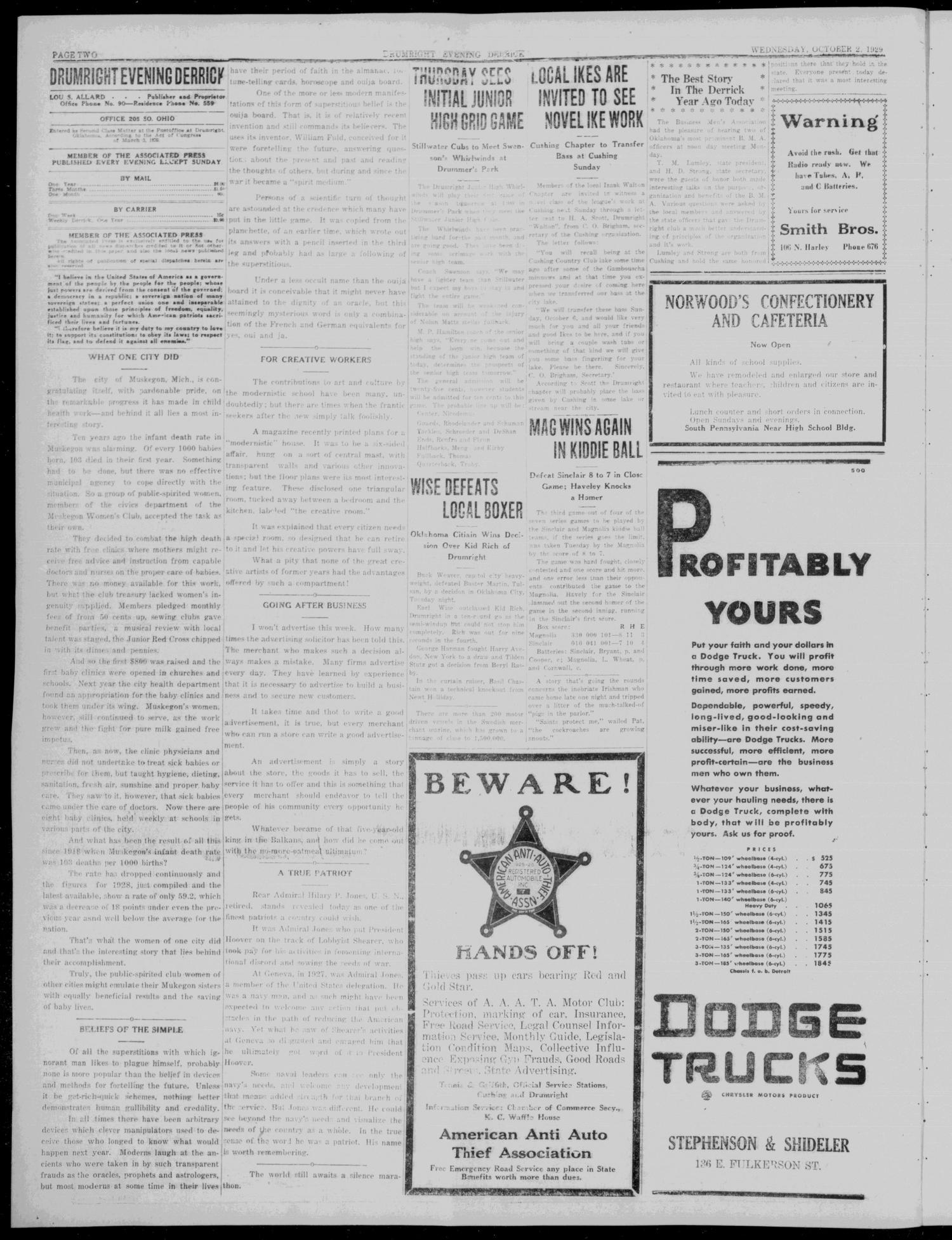 The Evening Derrick (Drumright, Okla.), Vol. 16, No. 116, Ed. 1 Wednesday, October 2, 1929
                                                
                                                    [Sequence #]: 2 of 4
                                                