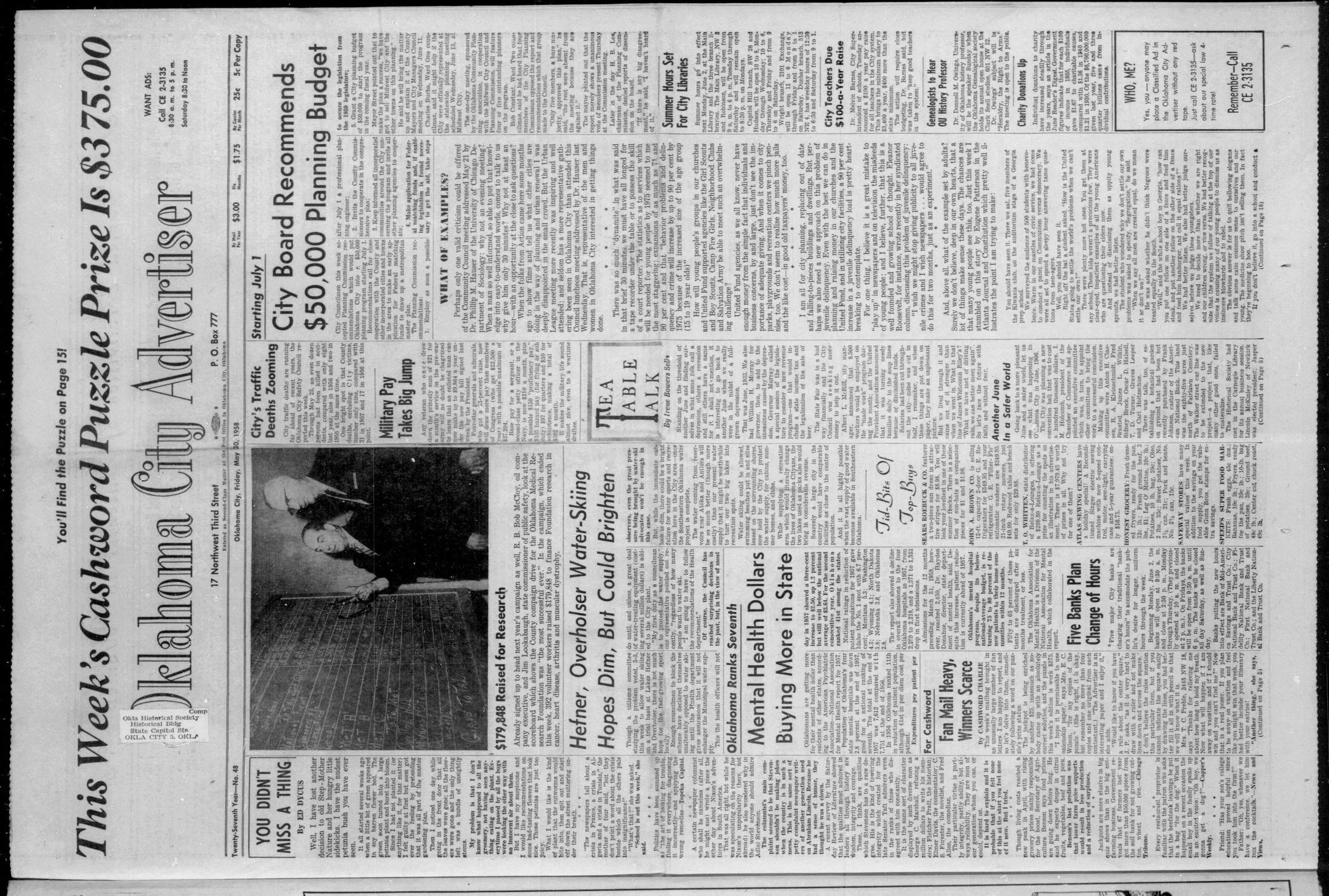 Oklahoma City Advertiser (Oklahoma City, Okla.), Vol. 27, No. 48, Ed. 1 Friday, May 30, 1958
                                                
                                                    [Sequence #]: 1 of 17
                                                
