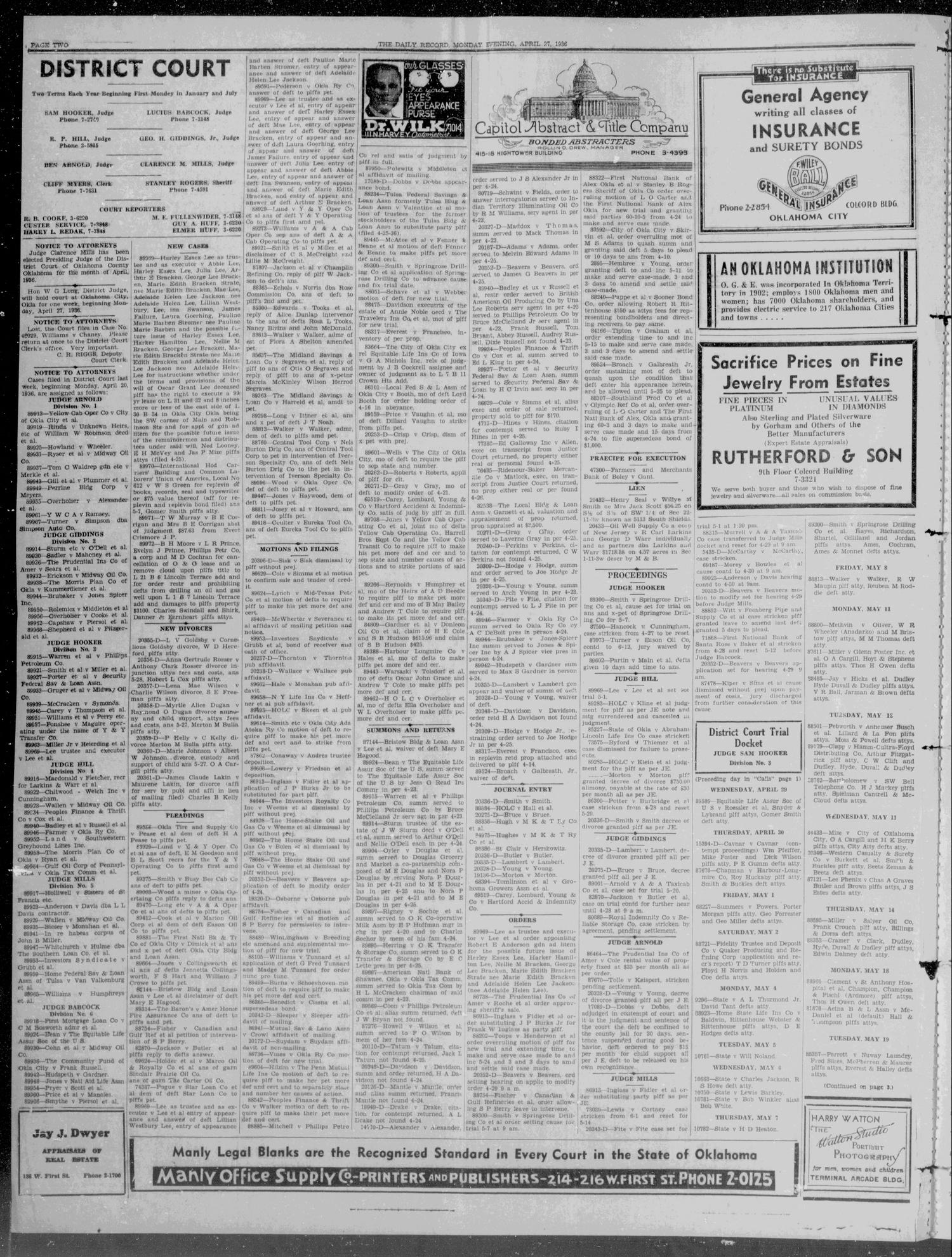 The Daily Record (Oklahoma City, Okla.), Vol. 33, No. 101, Ed. 1 Monday, April 27, 1936
                                                
                                                    [Sequence #]: 2 of 12
                                                